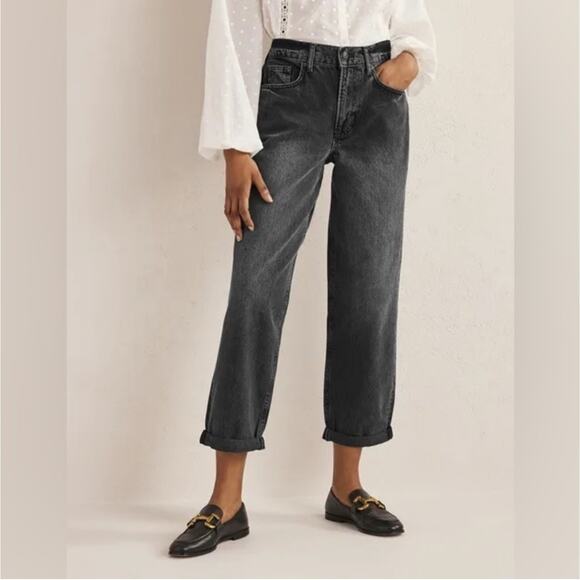 Boden Jeans Womens 30 Washed Black Boyfriend Slouchy Cotton Crop Straight Leg - Picture 1 of 14